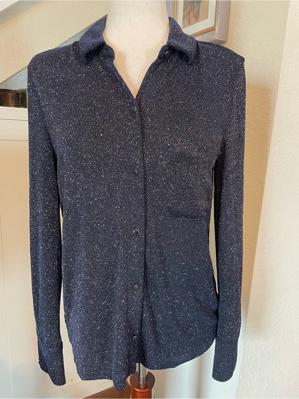 Mango Black Sparkle Button-Up Blouse 4